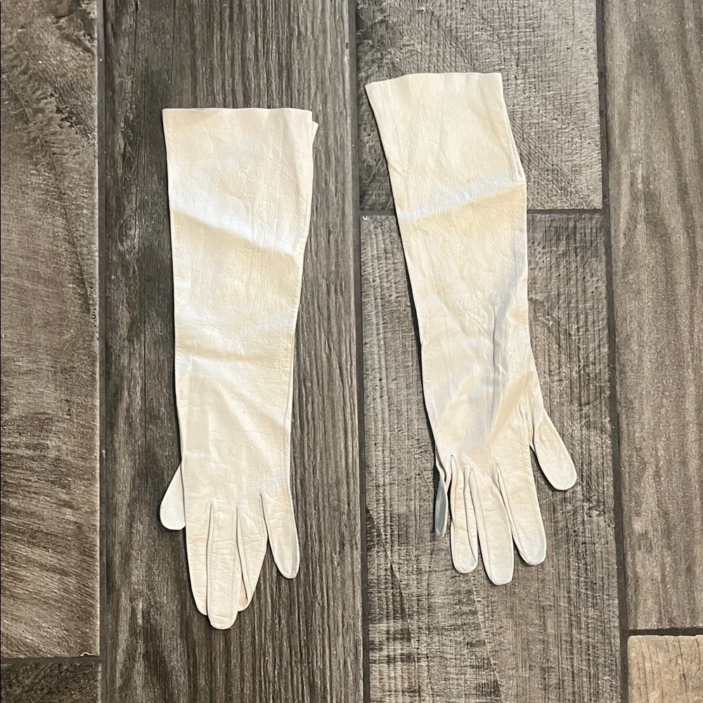Vintage White Long kid Leather Opera Gloves